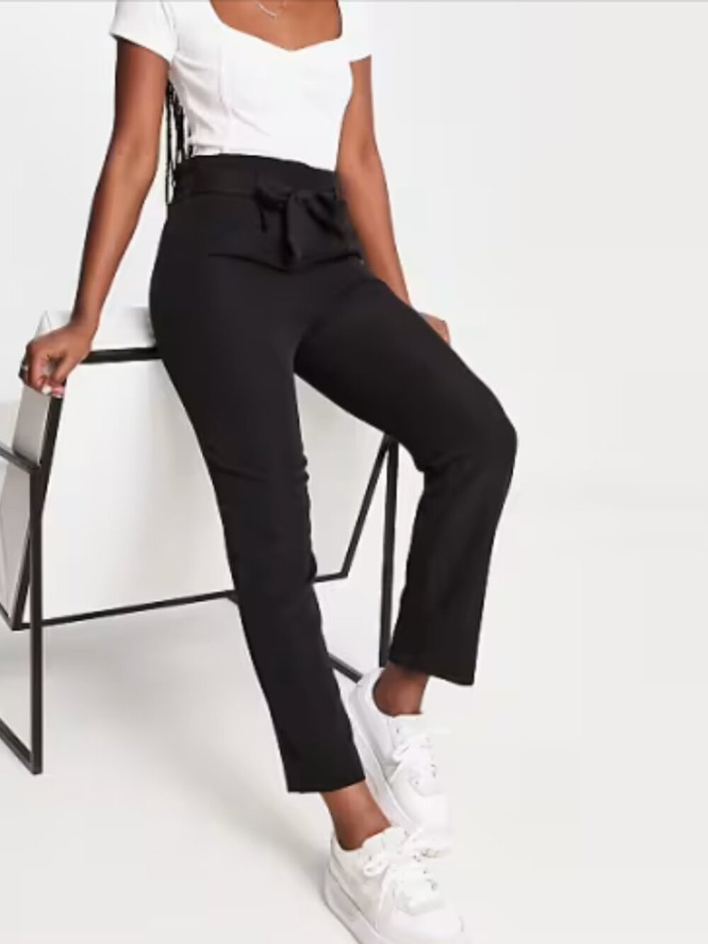 Tie Waist Paper Bag Black Trousers
